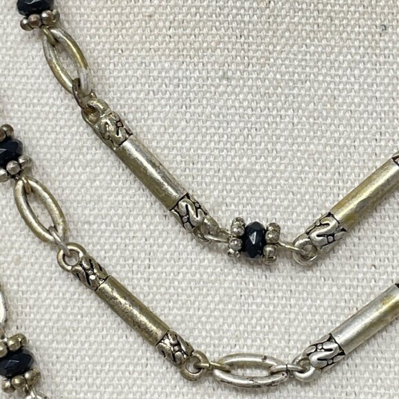 Avon Triple Strand Silver Tone Necklace with Black Bead Accents Vintage 90's - Picture 7 of 9